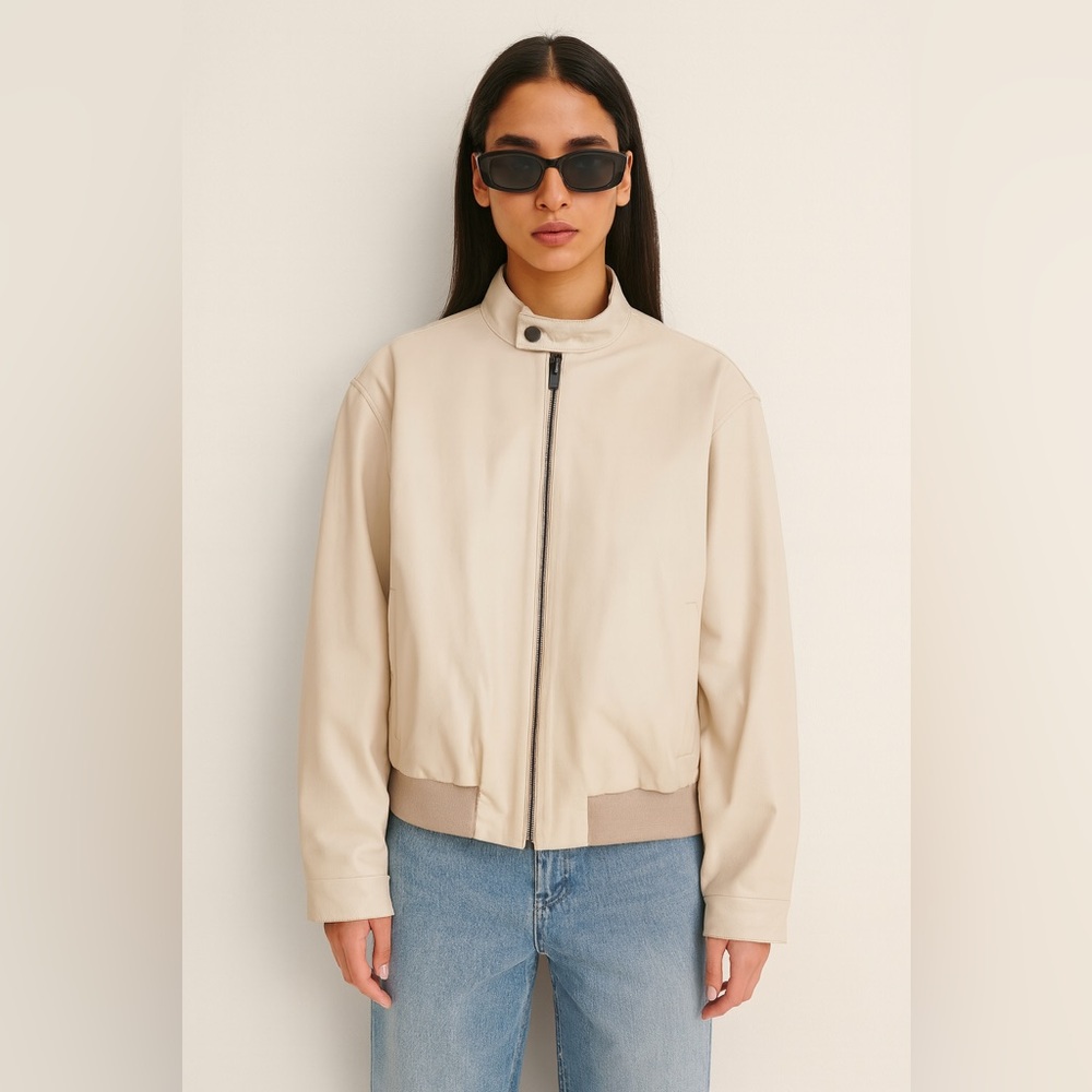 Jil Sander Beige Leather Bomber Jacket Sz. 42 NWT Barney’s New York